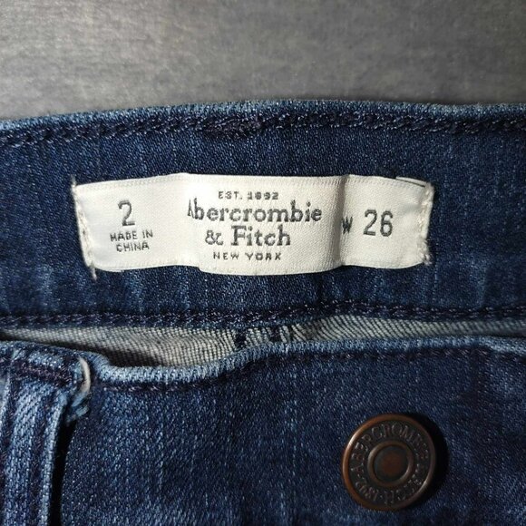 Abercrombie & fitch blue jean shorts dark wash cuffed hem 2 W26 casual preppy - Picture 3 of 9